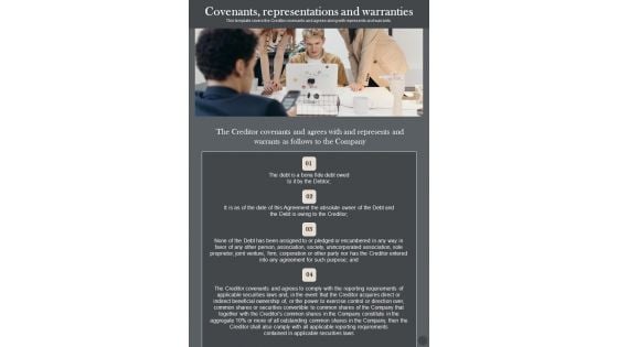 Covenants Representations And Warranties Loan Settlement Agreement One Pager Sample Example Document Covenants Representations And Warranties Loan Settlement Agreement One Pager Sample Example Document
