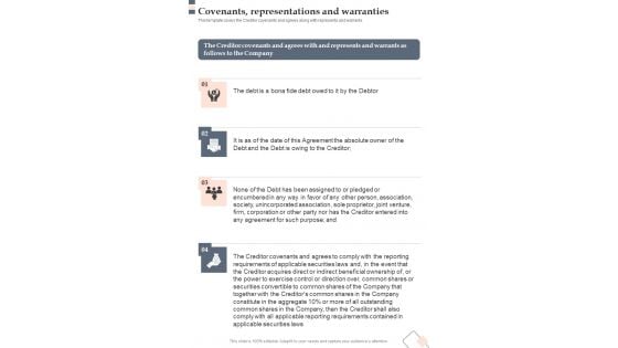 Covenants Representations And Warranties One Pager Sample Example Document