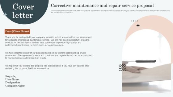 Cover Letter Corrective Maintenance And Repair Service Proposal Designs PDF