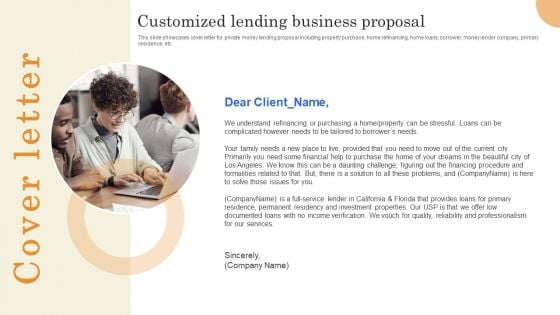 Cover Letter Customized Lending Business Proposal Clipart PDF