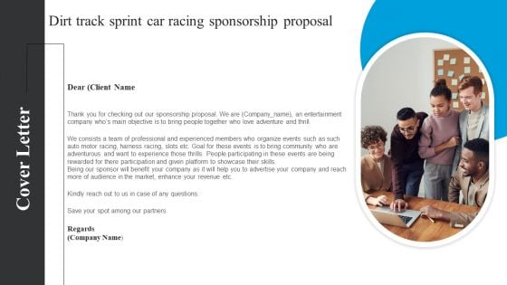 Cover Letter Dirt Track Sprint Car Racing Sponsorship Proposal Infographics PDF