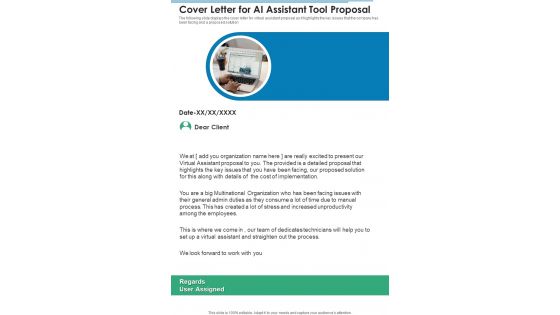 Cover Letter For AI Assistant Tool Proposal One Pager Sample Example Document