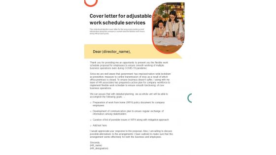 Cover Letter For Adjustable Work Schedule Services One Pager Sample Example Document