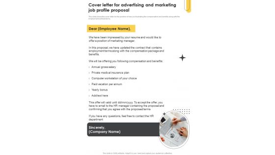 Cover Letter For Advertising And Marketing Job Profile Proposal One Pager Sample Example Document Cover Letter For Advertising And Marketing Job Profile Proposal One Pager Sample Example Document