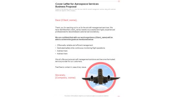 Cover Letter For Aerospace Services Business Proposal One Pager Sample Example Document