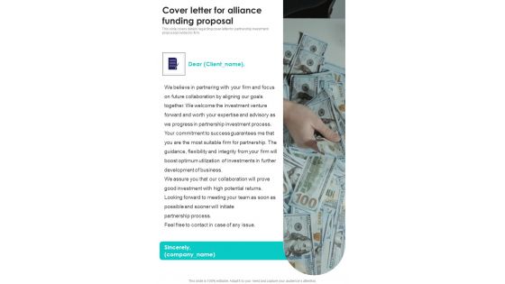 Cover Letter For Alliance Funding Proposal One Pager Sample Example Document Cover Letter For Alliance Funding Proposal One Pager Sample Example Document