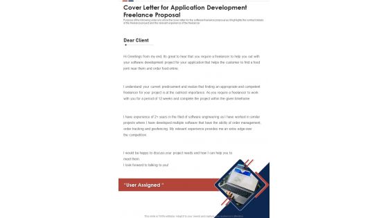 Cover Letter For Application Development Freelance Proposal One Pager Sample Example Document