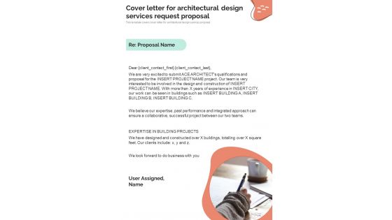 Cover Letter For Architectural Design Services Request Proposal One Pager Sample Example Document