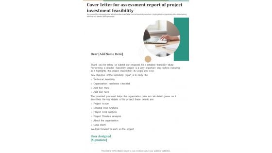 Cover Letter For Assessment Report Of Project Investment Feasibility One Pager Sample Example Document Cover Letter For Assessment Report Of Project Investment Feasibility One Pager Sample Example Document