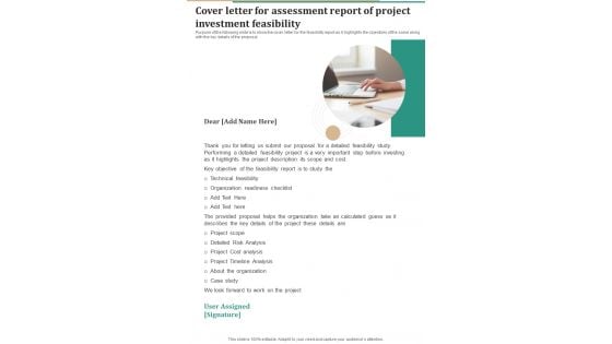 Cover Letter For Assessment Report Of Project Investment Feasibility One Pager Sample Example Document