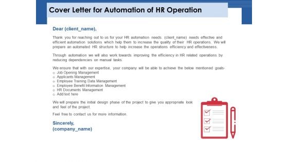 Cover Letter For Automation Of HR Operation Ppt PowerPoint Presentation Inspiration Sample PDF
