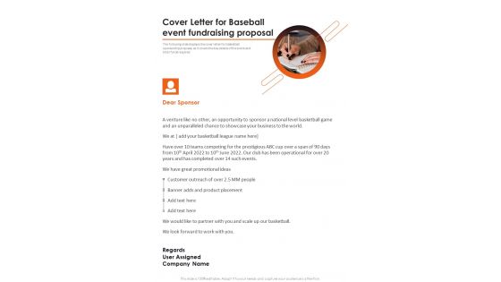 Cover Letter For Baseball Event Fundraising Proposal One Pager Sample Example Document