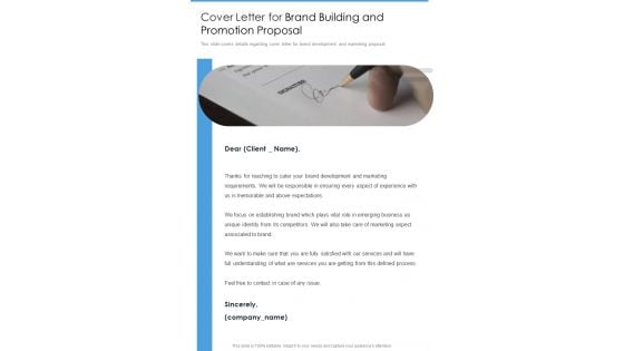 Cover Letter For Brand Building And Promotion Proposal One Pager Sample Example Document