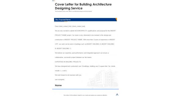 Cover Letter For Building Architecture Designing Service One Pager Sample Example Document