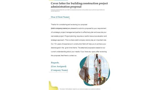 Cover Letter For Building Construction Project Administration Proposal One Pager Sample Example Document Cover Letter For Building Construction Project Administration Proposal One Pager Sample Example Document