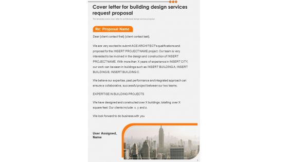 Cover Letter For Building Design Services Request Proposal One Pager Sample Example Document