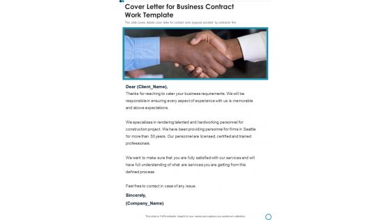 Cover Letter For Business Contract Work Template One Pager Sample Example Document
