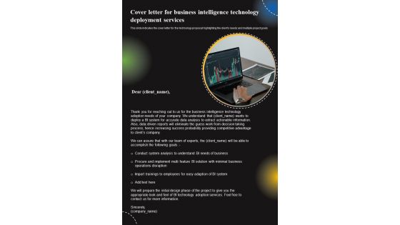 Cover Letter For Business Intelligence Technology Deployment Services One Pager Sample Example Document Cover Letter For Business Intelligence Technology Deployment Services One Pager Sample Example Document