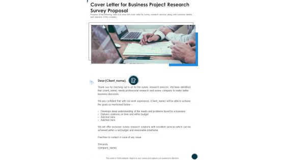 Cover Letter For Business Project Research Survey Proposal One Pager Sample Example Document