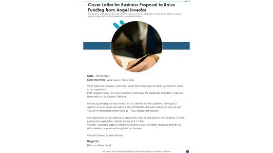 Cover Letter For Business Proposal To Raise Funding From Angel Investor One Pager Sample Example Document Cover Letter For Business Proposal To Raise Funding From Angel Investor One Pager Sample Example Document