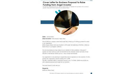 Cover Letter For Business Proposal To Raise Funding From Angel Investor One Pager Sample Example Document