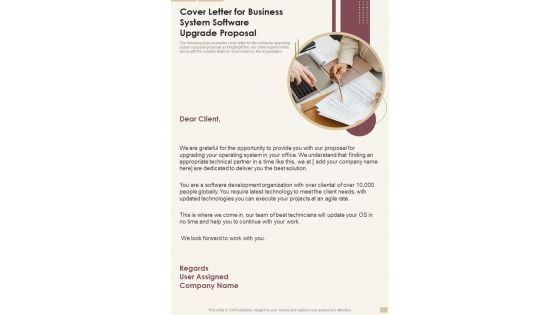 Cover Letter For Business System Software Upgrade Proposal One Pager Sample Example Document