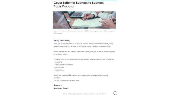 Cover Letter For Business To Business Trade Proposal One Pager Sample Example Document