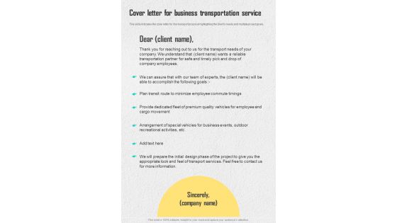 Cover Letter For Business Transportation Service One Pager Sample Example Document Cover Letter For Business Transportation Service One Pager Sample Example Document