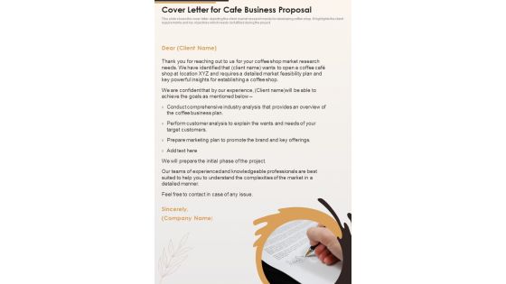 Cover Letter For Cafe Business Proposal One Pager Sample Example Document