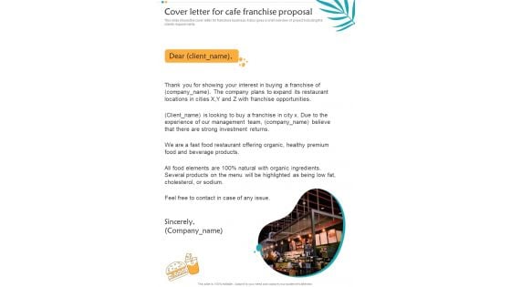 Cover Letter For Cafe Franchise Proposal One Pager Sample Example Document