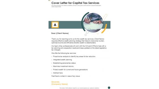 Cover Letter For Capital Tax Services One Pager Sample Example Document