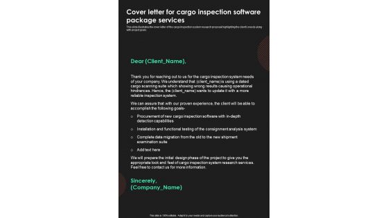 Cover Letter For Cargo Inspection Software Package Services One Pager Sample Example Document Cover Letter For Cargo Inspection Software Package Services One Pager Sample Example Document