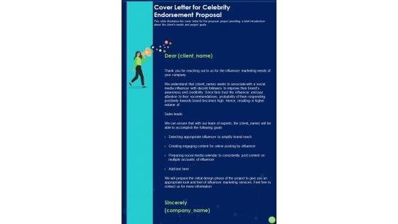 Cover Letter For Celebrity Endorsement Proposal One Pager Sample Example Document