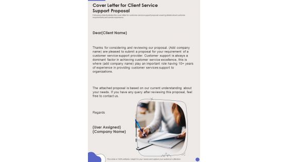 Cover Letter For Client Service Support Proposal One Pager Sample Example Document Cover Letter For Client Service Support Proposal One Pager Sample Example Document