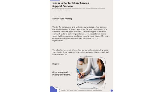 Cover Letter For Client Service Support Proposal One Pager Sample Example Document