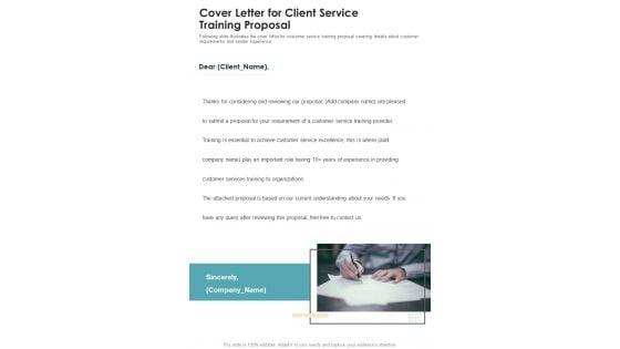 Cover Letter For Client Service Training Proposal One Pager Sample Example Document