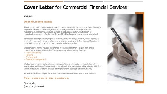 Cover Letter For Commercial Financial Services Ppt PowerPoint Presentation Slides Portrait