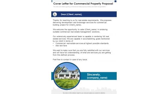 Cover Letter For Commercial Property Proposal One Pager Sample Example Document