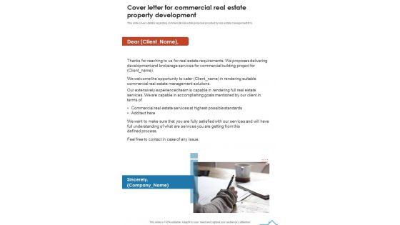 Cover Letter For Commercial Real Estate Property Development One Pager Sample Example Document Cover Letter For Commercial Real Estate Property Development One Pager Sample Example Document