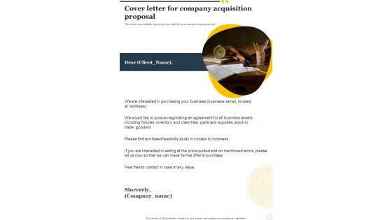 Cover Letter For Company Acquisition Proposal One Pager Sample Example Document