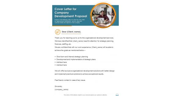 Cover Letter For Company Development Proposal One Pager Sample Example Document