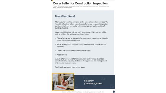 Cover Letter For Construction Inspection One Pager Sample Example Document Cover Letter For Construction Inspection One Pager Sample Example Document