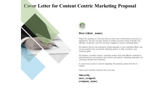 Cover Letter For Content Centric Marketing Proposal Ppt PowerPoint Presentation File Visual Aids