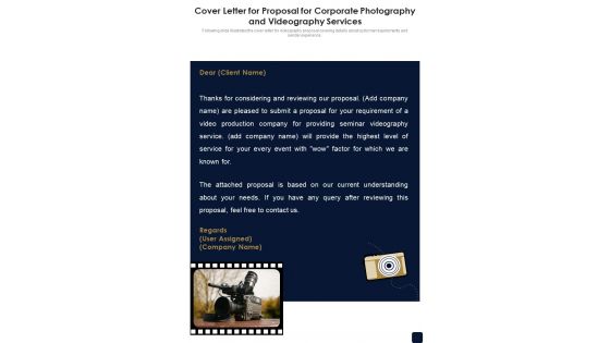 Cover Letter For Corporate Photography And Videography Services One Pager Sample Example Document Cover Letter For Corporate Photography And Videography Services One Pager Sample Example Document
