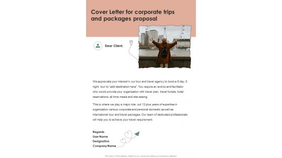 Cover Letter For Corporate Trips And Packages Proposal One Pager Sample Example Document