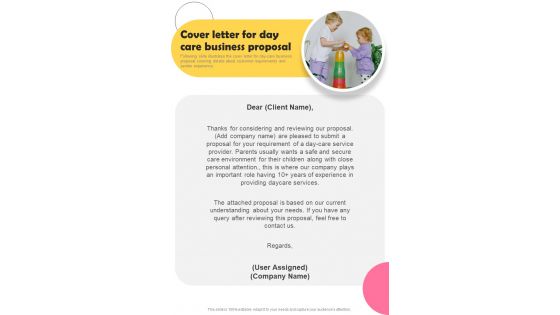 Cover Letter For Day Care Business Proposal One Pager Sample Example Document