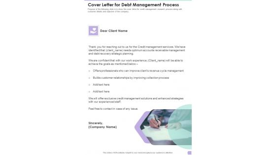 Cover Letter For Debt Management Process One Pager Sample Example Document