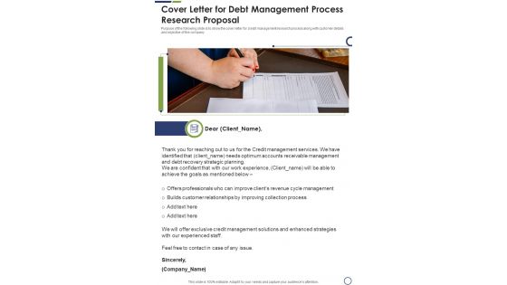 Cover Letter For Debt Management Process Research Proposal One Pager Sample Example Document