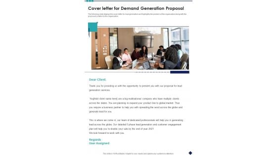 Cover Letter For Demand Generation Proposal One Pager Sample Example Document