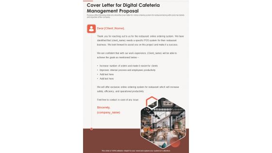 Cover Letter For Digital Cafeteria Management Proposal One Pager Sample Example Document